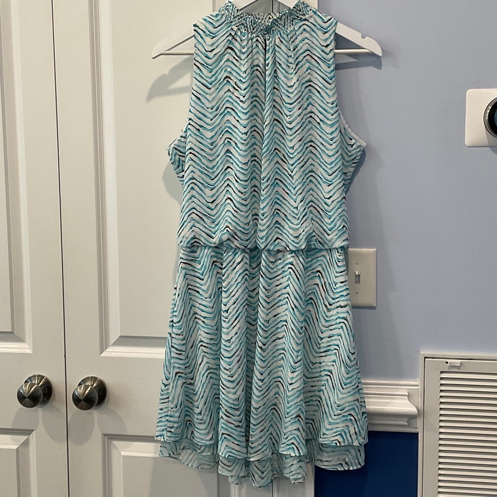 White House Black Market Aqua and White Chevron Mini Dress
